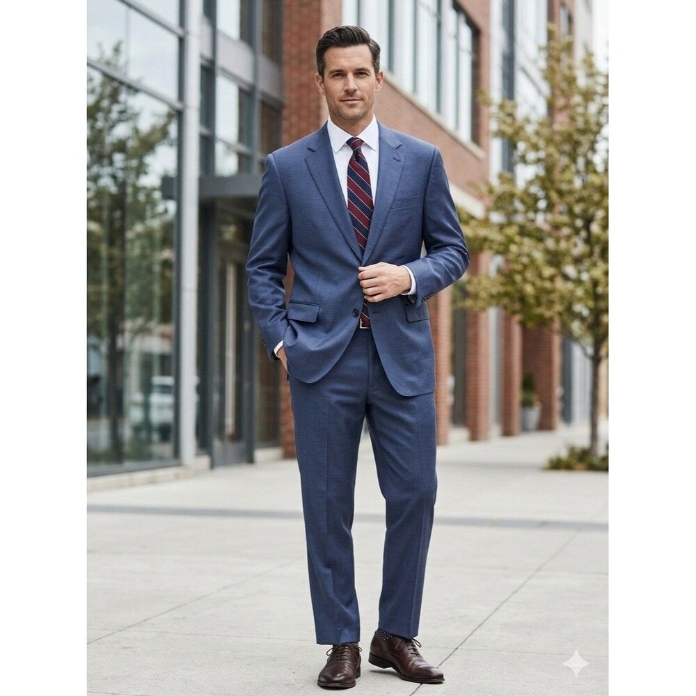 Peter Millar 2pc Suit 50R Jacket 44x26 Pants Blue Wool Professional Tailored Hem